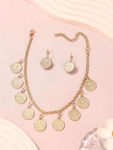 1 套宫殿奥斯曼土耳其硬币形状吊坠项链，配配套小耳环，婚礼/宴会/节日派对配饰，节日礼物 - 耳環 - 查看 6