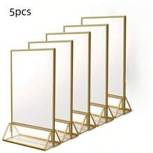 5Pcs Acrylic Gold Sign Holder, 4x6inch Gold Acrylic Picture Frames Clear Double Sided Menu Holder For Wedding Birthday Party Table Number - Gold - View 1
