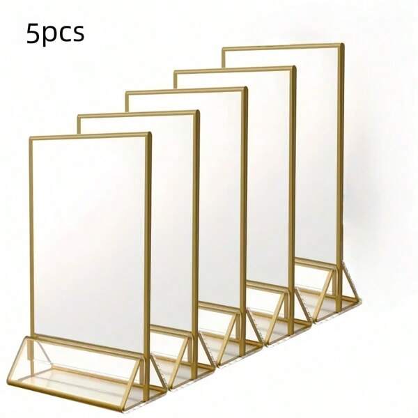 5Pcs Acrylic Gold Sign Holder, 4x6inch Gold Acrylic Picture Frames Clear Double Sided Menu Holder For Wedding Birthday Party Table Number