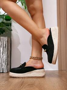 Sandali con zeppa casual da donna, con tomaia intrecciata e suola spessa, sandali con punta chiusa, piattaforma traspirante e suola spessa, adatti per uso casual, vacanze, feste, spiaggia