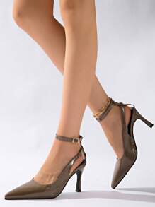 2025 Summer New Patent Leather Women's Sandals, Pointed Toe High Heel Sexy Nightclub Strap Slippers, All-Match Party Shoes