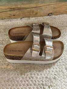 Sandalias casuales de mujer con diseño de hebilla ajustable - Dorado - Ver 3