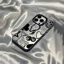 Funda a prueba de golpes de TPU de cobertura total para Apple  6/7/8/X/Xs/Xr/Xs Max/11/12/13/14/15/16 Pro Max con reloj negro dinámico y patrón de rompecabezas de cerezo en flor - Colores mixtos - Ver 5