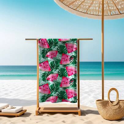 1 chiếc khăn tắm đi biển họa tiết cây nhiệt đới và dưa hấu, chăn đi biển bằng sợi nhỏ cỡ lớn, khăn tắm siêu thấm hút, thích hợp cho du lịch, hồ bơi, lặn, lướt sóng, yoga, cắm trại, phụ kiện đi biển