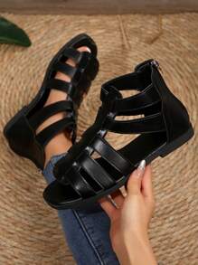 Round Toe Comfort Pull-On Back Zipper Roman Sandals