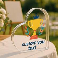 1 pieza Trofeo de acrílico con forma de corazón personalizado - Trofeo transparente personalizado, diseño de trofeo colorido - Agrega tu nombre o título - Ideal para reconocimiento de equipo, competencias, hitos laborales o regalos de motivación, celebra los logros de una manera elegante. - Multicolor - Ver 6