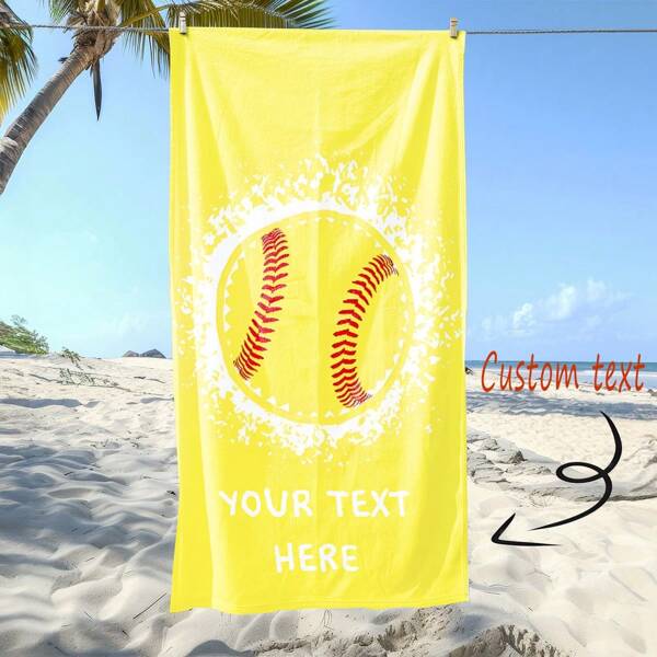 Vibrant Summer, Custom-Made! This Beach Towel Is Made Of Soft And Comfortable Towel Fabric, With A Lemon Yellow Base Color Full Of Sunny Vitality. The Prominent Yellow And Red Pattern Of The Baseball Design In The Center, As If Instantly Immersed In Water, With Sparkling White Water Splashes, Full Of Dynamism.