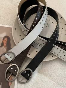 1pc Solid Color Bohemian Sexy Street Style PU Leather Studded Fashion Belt For Women, All Season Versatile Summer, School Fall, Autumn, Halloween