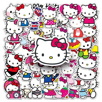  50 PIEZAS Pegatinas divertidas de Hello Kitty, Anime Sanrio Decals DIY para motocicleta, viaje, maleta, monopatín, juguetes clásicos, pegatinas lindas, útiles escolares, de vuelta al colegio
