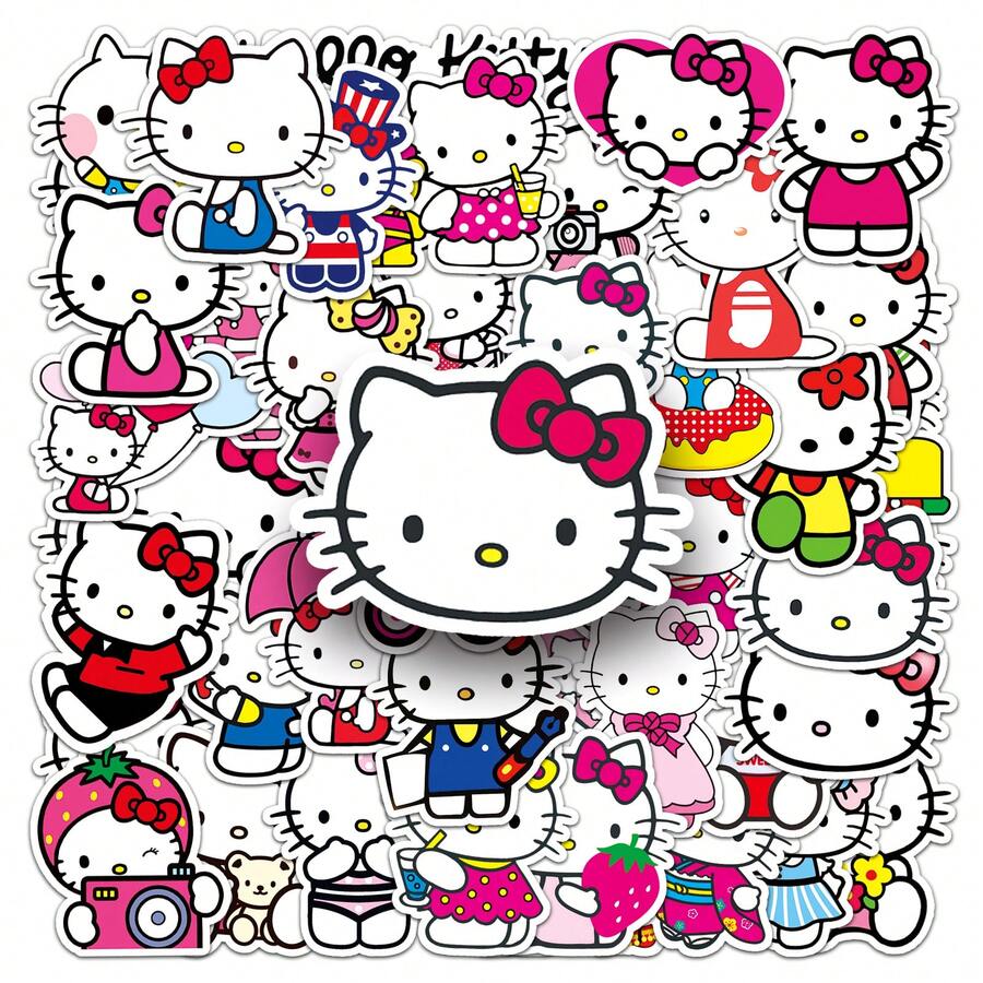 50PCS Funny Hello Kitty Anime Stickers Sanrio Decals DIY Motorcycle Travel Luggage Skateboard Classic Toy Cute Stickers, School Supplies,Back To School - Multicolor - View 1