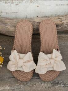 Women's 2025 Spring And Summer New Fashion Elegant Classic Outdoor Anti-Slip Bowknot Open Toe Slippers, For Beach, Vacation, Casual - Beige - View 4