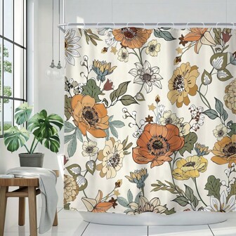 [Bohemian Style Shower Curtain Set] 1/4 Pcs Bohemian Style Shower Curtain Set - Minimalist Bohemian Floral Design, Waterproof Shower Curtain, Easy To Clean, 12 Plastic Hooks, Anti-Slip Bath Mat, U-Shaped Toilet Mat, Retro Floral And Leaf Vector Floral Plant Modern Home Decor Accessories, Suitable For All Seasons Back To School