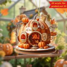 1pc Halloween Pendant Creative Pumpkin House Shape Bag Key Car Rearview Mirror Decoration Decoration Home Decor A Perfect Gift For Friends And Family.