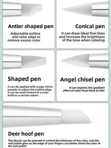 5支双头亚克力硅胶美甲笔套装，包括金属水钻点钻笔、大理石纹理笔、浮雕笔、软陶水钻点钻笔和不锈钢美甲点钻笔 - 彩色 - 查看 7