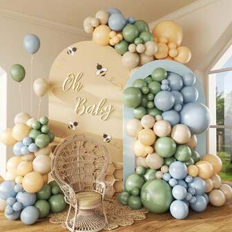 Dusty Blue Yellow Avocado Sage Green Apricot Thickened Latex Balloons Arch Kit For Winnie Cartoon Bear The Pooh Themed Birthday Wedding Babyshower Party Decorations