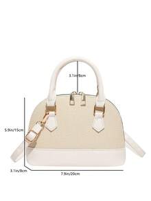 多用途时尚贝壳拼布托特包，个性化拼色手提包，多功能通勤斜挎包