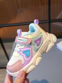 1pair Spring/Autumn Fashion PU Patchwork Dopamine Color Hook & Loop Children Sports Shoes, Anti-Slip Soft Sole Girls Sneakers