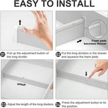 HiYZ Expandable Drawer Dividers - 12.6-22.8'' Adjustable Drawers Organizers For Kitchen Utensils, Drawer Separators In Bedroom, Dresser, Office, Bathroom, Fridge, 3 Pack Long Dividers-Gray