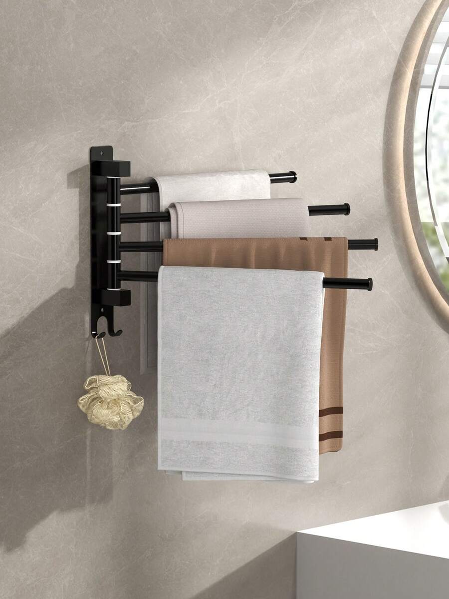 1 件现代毛巾架，带 3/4/5 个旋转臂，壁挂式毛巾杆，节省空间的浴室毛巾架带挂钩，无需组装，无需钻孔，易于安装，厨房和浴室配件返校