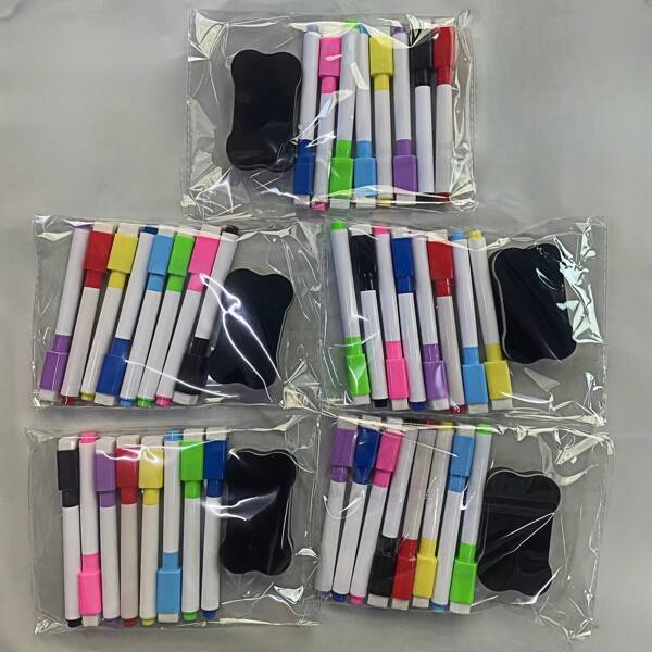 8 Color Dry-Erase Markers With Magnetic Erasers, Suitable For Office Whiteboard, Calendar, Refrigerator, Creative Holiday Gifts School Supplies,Back To School