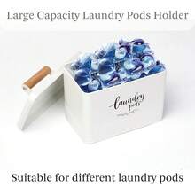 New  Laundry Pods Container, Farmhouse Laundry Pods Holder  Lid For Laundry Room Dr And Accri, Metal Detergent Pods Container For Laundry Room Anization And Storage (Cream, Pods) - Cream  Pods - View 4