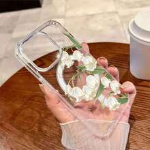 Funda para teléfono móvil con diseño de lirio de los valles, con delicados motivos florales y destellos. Compatible con los modelos 6, 15, 14, 13, 12 y 11 Pro (16E, S22, S23, S24, S25). - transparente - Ver 4