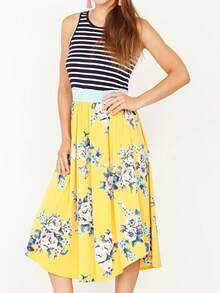 Boho Vintage Magenta Ivory Coral Pink Yellow Stripe  Band Trim Midi  Swing Southern Dress | Small-3 XL Plus - 芥末黃 - 查看 4