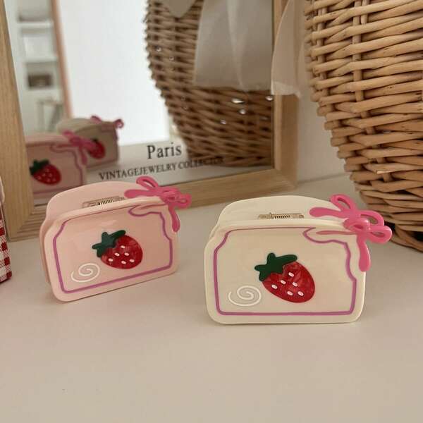 1pc Hair Claws Niche Fashion Casual Versatile Strawberry Acetate Hair Clip Cute Sweet Pink Girl Hair Claw Ponytail Clip Women's Updo Hair Claw Women's Hair Ornaments Suitable For Daily Use, Home, School, Seaside, Vacation, Work, Commuting, Party, Holiday, Birthday Gift, Back-To-School Season, Versatile To Go Out Girl Elegant Hair Accessories Elegant Claw Clip Winter Hair Clutch