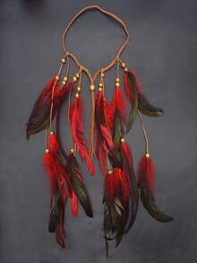 1 件女式多色纯色波西米亚流苏羽毛头饰花朵头带，新娘婚礼旅行派对装饰优雅发饰，适合日常使用万圣节