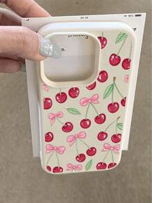 1 pieza Funda protectora suave antideslizante y resistente al agua con ilustración de lazo de cereza compatible con teléfonos Apple