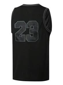 Camiseta de baloncesto estilo novio para hombres n.º 23 Negra con bordado, camiseta deportiva sin mangas