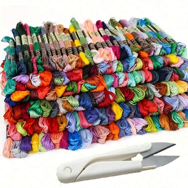 Juego de 100 piezas de hilos para bordado + 1 tijera, conjunto de hilos para bordado, hilos para punto de cruz y manualidades, hilo de seda de color arcoíris de alta calidad para tejer pulseras de la amistad, set de hilos para coser, bordar y manualidades, kit de inicio para bordado