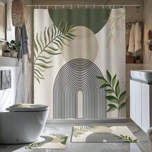 1/4 Stücke Set Salbeigrüner Boho Mittelalter-Themen Badezimmer Duschvorhang, Badematte, U-förmiger Toilettendeckel, wasserdichter Duschvorhang Badezimmer Dekoration, moderne Vorhangteiler, ohne Bohren, Polyester, maschinenwaschbar Schulanfang