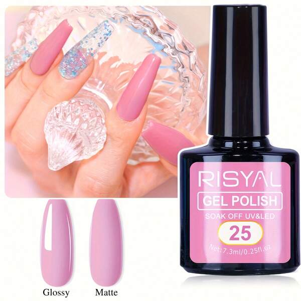 RISYAL RISYAL Nuevo Esmalte de Uñas en Gel de 7.3ml Botella única (Color N°25) Esmalte de Uñas Rosa para Manicuras DIY, Top Coat Mate, Sellado Doble Cara, Larga Duración y Alta Saturación