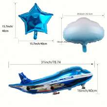 7 Stücke große Flugzeug, weiße Wolke, Stern Aluminium-Folienballons, geeignet für Geburtstagsfeiern, Piloten-Abenteuer-Thema Dekoration