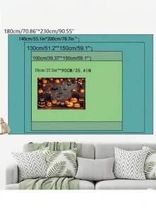 1 pieza/Tapiz de poliéster con bonito fondo de Halloween con calabazas aterradoras y murciélagos - Disponible en varios tamaños - Decoraciones colgantes de poliéster, para decorar en dormitorio, sala de estar, ventana, adecuado para fiesta de jardín, cabina fotográfica y celebración festiva, decoración de Halloween, decoración de fiesta temática - Multicolor - Ver 3