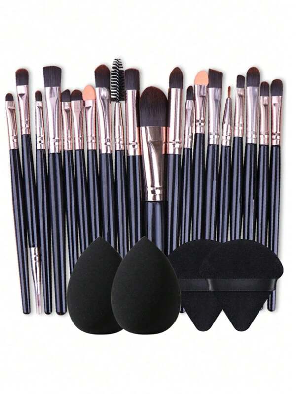 24 In 1 Makeup Brush Set, Including 20pcs High Quality Synthetic Fiber Brushes For Foundation, Eyeshadow, Blush, Powder, Contour, Suitable For All Skin Types - Face Brushes, Eye Brushes, Brow Brush, Foundation Brush, Blush Brush, Mixing Brush, Concealer Brush, Makeup Sponge, Makeup Pouch, Washing Bag, Soft Hair Makeup Brushes, Velvet Triangle Puff, Beauty Sponges