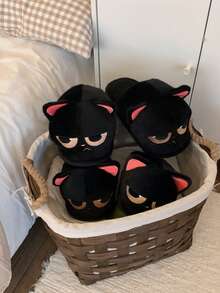 XIXITIAO 1 đôi dép bông ấm áp hình mèo đen mắt to dễ thương, dép đi trong nhà thoải mái cho nữ, thích hợp cho mùa thu/đông. - màu đen - Xem 11