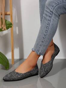 女士休闲尖头平底鞋，百搭舒适，适合春秋季穿着 - 深灰色 - 查看 3