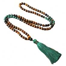 Set de 108 piezas de collar y pulsera, cuentas de piedra de ojo de tigre natural con colgante de borla, se puede usar como pulsera