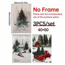 3 sztuki Wesołych Świąt, Wiejski Domek Bożonarodzeniowy Malowanie Ścienne, Zimowe Malowanie Ścienne, Dekoracja Świąteczna, Wygodna Dekoracja, Nadruk Choinki, Dekoracja Domu Bożonarodzeniowego, Logo Bożonarodzeniowe, Plakat Ścienny Na Płótnie, Idealny Prezent Do Sypialni Salonu Korytarz. Sztuka Ścienna Z Ramą