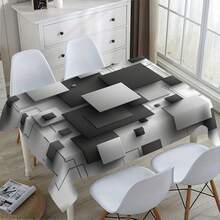 1/20pcs Grey White Geometric Minimalist Style Tablecloth,Elegant, Water-Resistant, And Easy-To-Clean Fabric For Kitchen Dining, Buffet Table, Holiday Dinner, Party, Banquet, Restaurant, Wedding, And Home Decoration - Perfect For Any Occasion - Multicolor - View 4