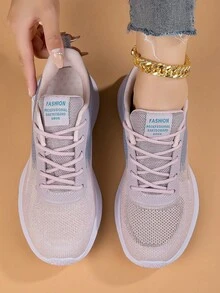 女士运动鞋女款慢跑休闲跑步鞋健身鞋透气网眼时尚轻便网球健身鞋日常百搭 - 粉色 - 查看 4