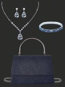 Elegante y encantador bolso de noche para mujer, bolso de hombro exquisito y lujoso con un juego de collar, pulsera y pendientes decorados con diamantes de imitación brillantes, bolso de hombro elegante para chicas de fiesta, damas, novias, perfecto para fiestas, bodas, bailes de graduación, cenas/banquetes.