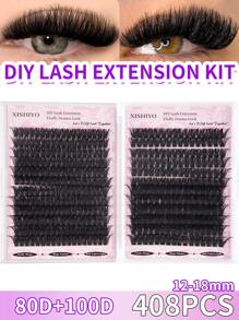408/216/192pcs/DIY Mink Eyelash Extensions, 80D/100D Fluffy Individual Lash Extensions For Volume, 5D Effect 0.07mm Curly Dramatic Eyelash Extensions 8-16mm Mixed Tray, Makeup Tools, Bulk Personal Lash Extensions Suitable For Daily Makeup And Role Play, Reusable