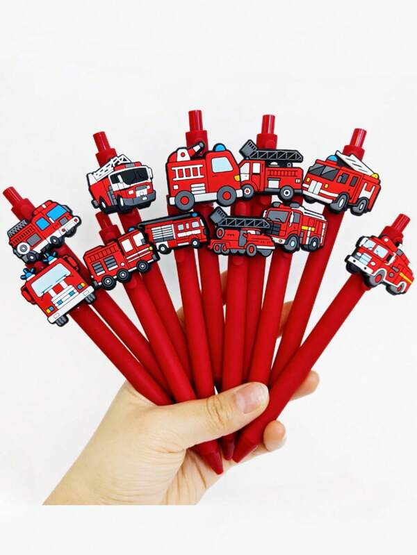 5/10 piezas Bolígrafo con diseño de camión de bomberos, bolígrafo con tema de transporte, regalo de escritura para estudiantes, útiles escolares, de vuelta a la escuela