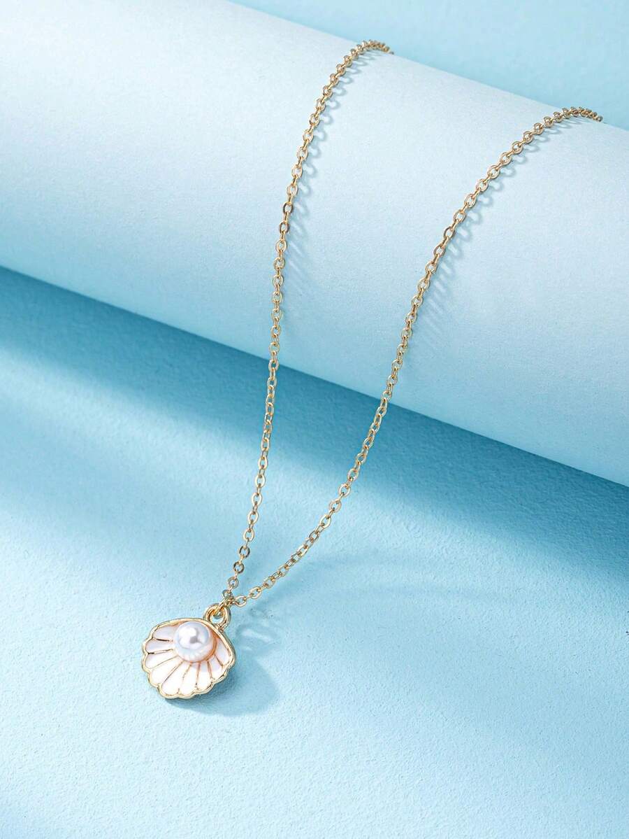1 pieza Collar de mujer con colgante de concha de perla, decorativo para días festivos y atuendos diarios - Multicolor - Ver 1