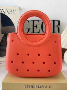 1pc EVA Solid Color DIY Hollow-Out Tote Bag, Waterproof Storage Basket, Beach Bag, Fashion Handbag - B - View 9