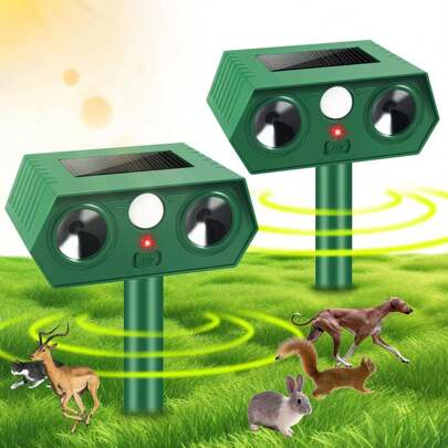 Repelente de animales solar mejorado 2025, repelente de animales ultrasónico para exteriores con sensor de movimiento, dispositivos de disuasión para gato, ardilla, ciervo, perro, mapache, zorrillo, conejo, repelente para el jardín
