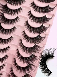 10 pares de pestañas postizas lujosas y esponjosas - Gruesas, onduladas, 3D de volumen, reutilizables, suaves, ligeras, pestañas postizas de imitación de visón para un look de maquillaje dramático de ojos